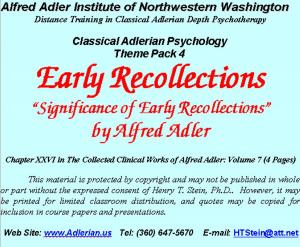 Book cover of Classical Adlerian Psychology Theme Pack 4: Early Recollections