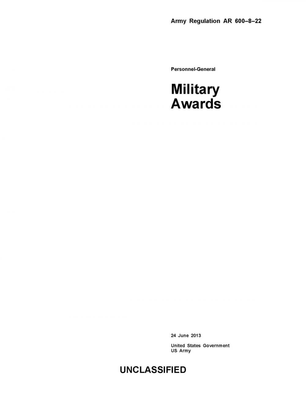 Big bigCover of Army Regulation AR 600-8-22 Military Awards 24 June 2013
