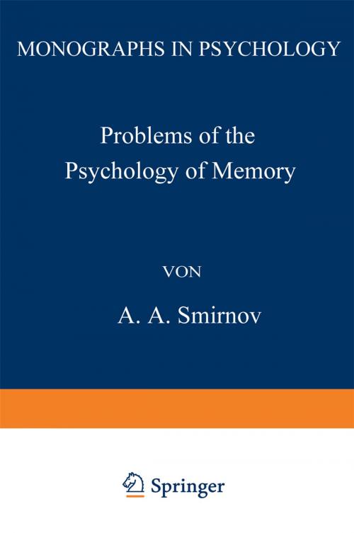 Cover of the book Problems of the Psychology of Memory by A. Smirnov, Springer US