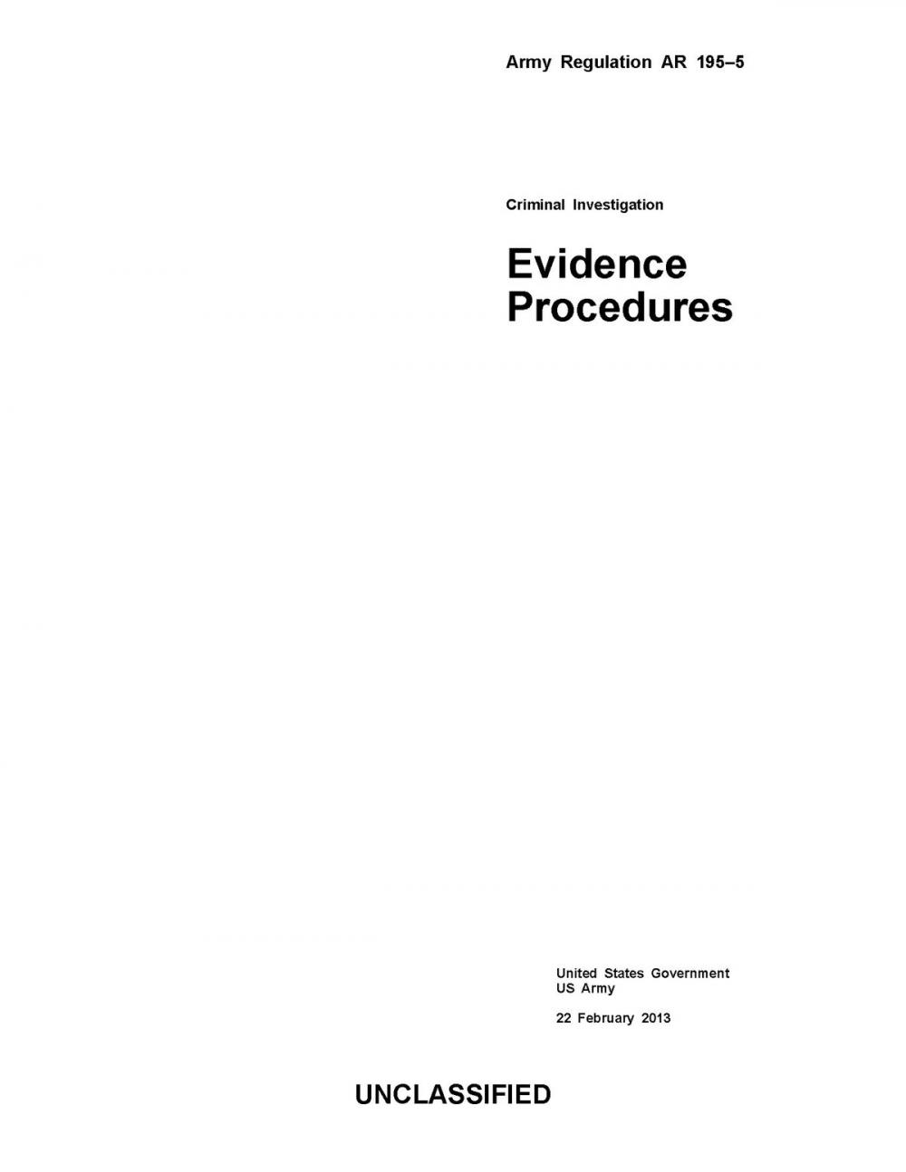 Big bigCover of Army Regulation AR 195-5 Criminal Investigation Evidence Procedures 22 February 2013