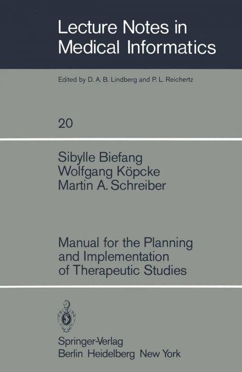 Cover of the book Manual for the Planning and Implementation of Therapeutic Studies by S. Biefang, W. Köpcke, M.A. Schreiber, Springer Berlin Heidelberg