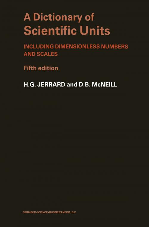 Cover of the book A Dictionary of Scientific Units by H. G. Jerrard, Springer Netherlands