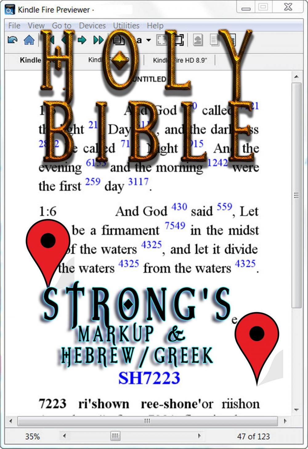 Big bigCover of Holy Bible (KJV) with Strong's Markup and Hebrew/Greek Dictionaries (Fast Navigation, Search with NCX and Chapter Index)
