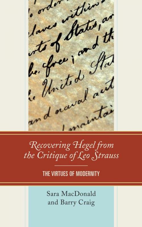 Cover of the book Recovering Hegel from the Critique of Leo Strauss by Barry Craig, Sara MacDonald, Lexington Books
