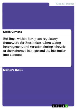 Cover of the book Rift-lines within European regulatory framework for Biosimilars when taking heterogeneity and variation during lifecycle of the reference biologic and the biosimilar into account by Annalena Peiffer