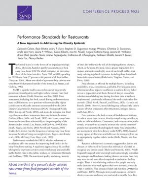 Cover of the book Performance Standards for Restaurants by Cheryl Benard, Edward O'Connell, Cathryn Quantic Thurston, Andres Villamizar, Elvira N. Loredo