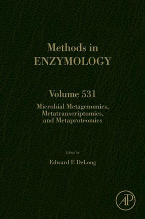 Cover of the book Microbial Metagenomics, Metatranscriptomics, and Metaproteomics by Ed DeLong, Elsevier Science