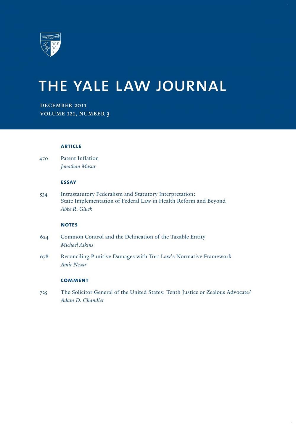 Big bigCover of Yale Law Journal: Volume 121, Number 3 - December 2011