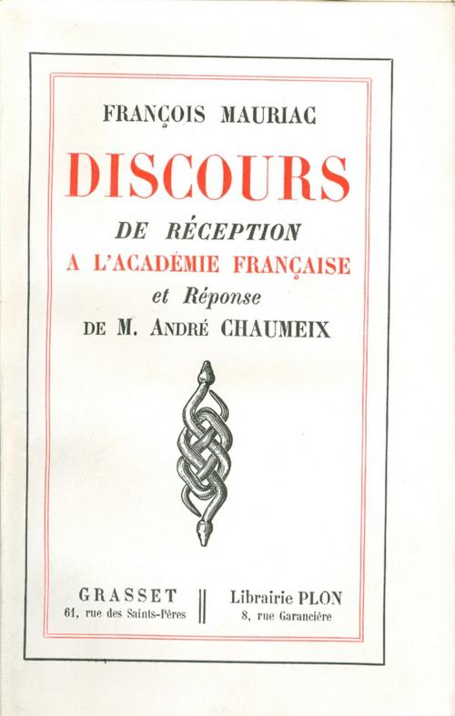 Cover of the book Discours de réception à l'Académie française by François Mauriac, Grasset