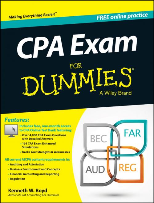 Cover of the book CPA Exam For Dummies by Kenneth W. Boyd, Wiley