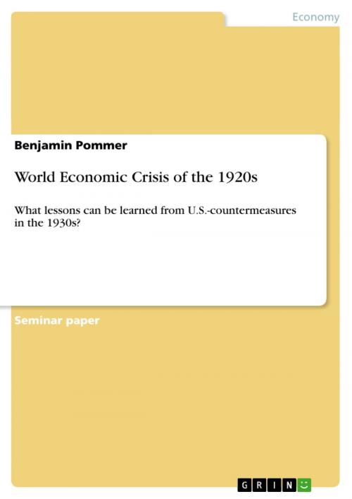 Cover of the book World Economic Crisis of the 1920s by Benjamin Pommer, GRIN Verlag