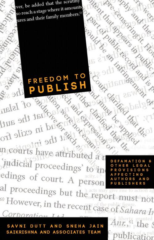 Cover of the book Freedom to Publish by Savni Dutt, Sneha Jain, Saikrishna & Associates, AuthorsUpFront