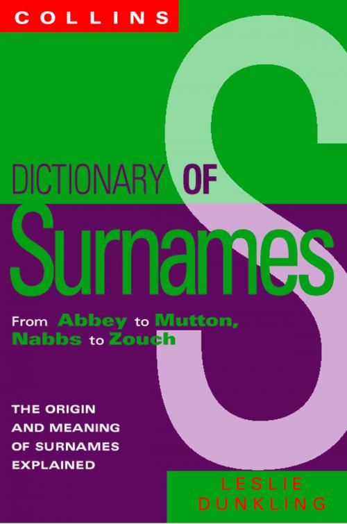 Cover of the book Collins Dictionary Of Surnames: From Abbey to Mutton, Nabbs to Zouch by Leslie Dunkling, HarperCollins Publishers