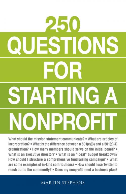 Cover of the book 250 Questions for Starting a Nonprofit by Martin Stephens, Adams Media