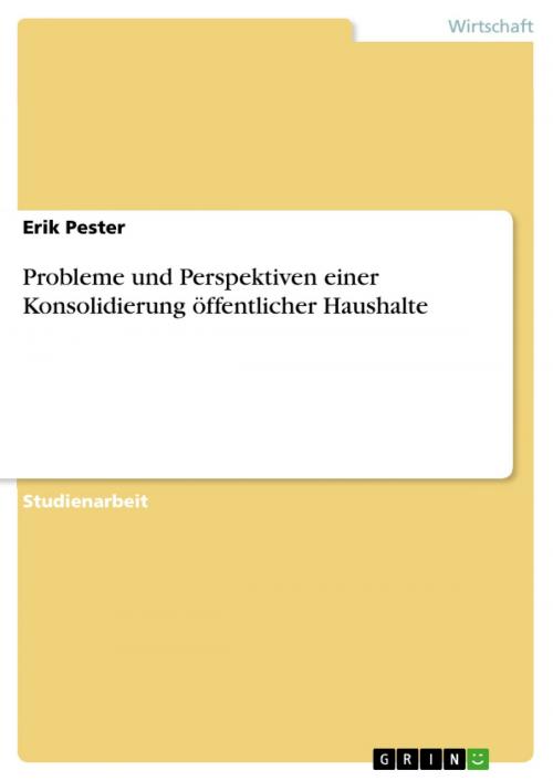 Cover of the book Probleme und Perspektiven einer Konsolidierung öffentlicher Haushalte by Erik Pester, GRIN Verlag