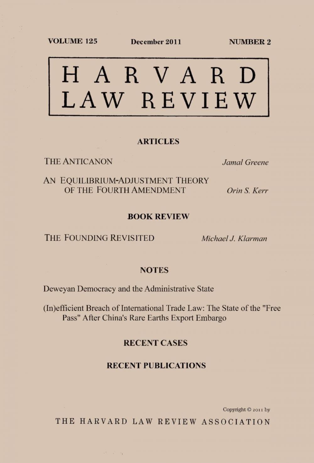 Big bigCover of Harvard Law Review: Volume 125, Number 2 - December 2011