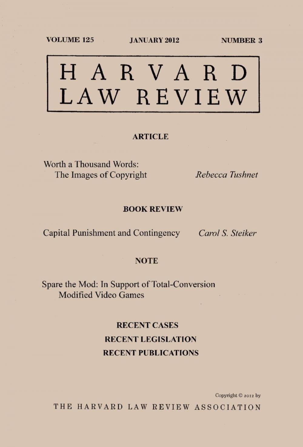 Big bigCover of Harvard Law Review: Volume 125, Number 3 - January 2012