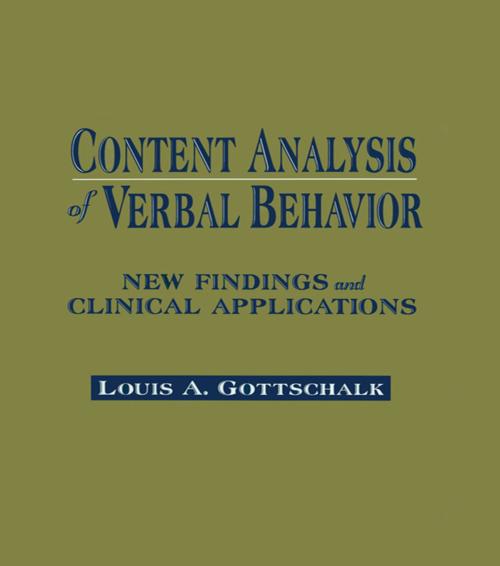 Cover of the book Content Analysis of Verbal Behavior by Louis A. Gottschalk, Taylor and Francis