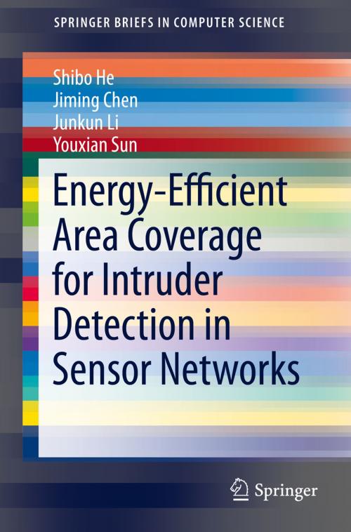 Cover of the book Energy-Efficient Area Coverage for Intruder Detection in Sensor Networks by Youxian Sun, Jiming Chen, Junkun Li, Shibo He, Springer International Publishing