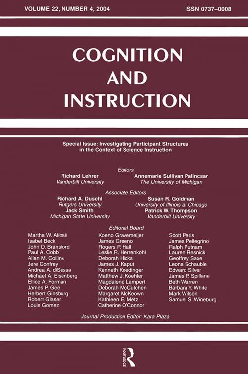 Cover of the book Investigating Participant Structures in the Context of Science Instruction by , Taylor and Francis