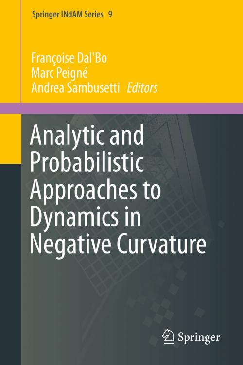Cover of the book Analytic and Probabilistic Approaches to Dynamics in Negative Curvature by , Springer International Publishing
