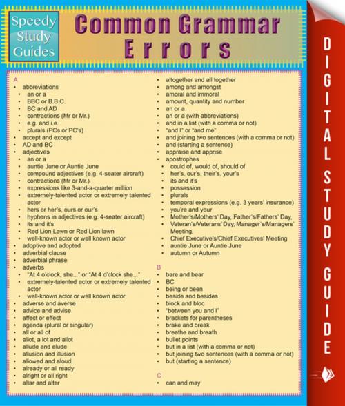 Cover of the book Common Grammar Errors (Speedy Study Guides) by Sheryl Koontz, Speedy Publishing LLC