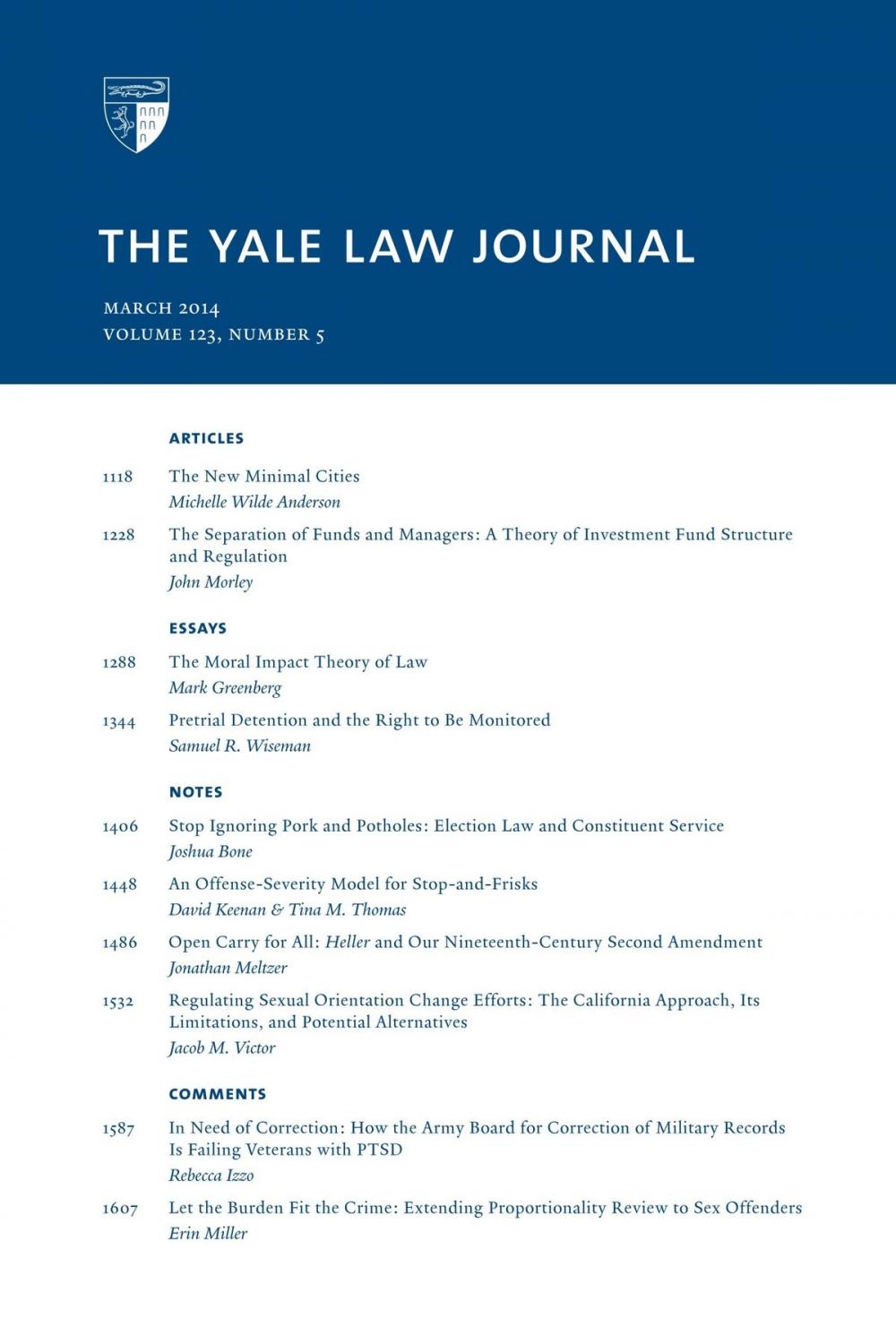 Big bigCover of Yale Law Journal: Volume 123, Number 5 - March 2014