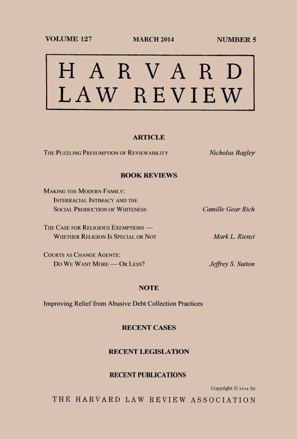 Big bigCover of Harvard Law Review: Volume 127, Number 5 - March 2014