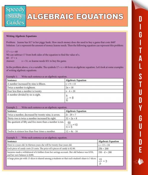 Cover of the book Algebraic Equations (Speedy Study Guides) by Speedy Publishing, Speedy Publishing LLC
