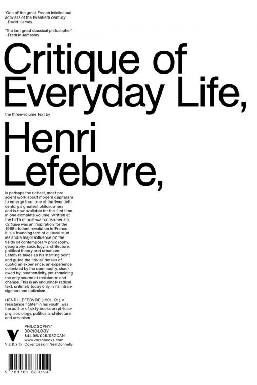 Cover of the book Critique of Everyday Life by Henri Lefebvre, Verso Books