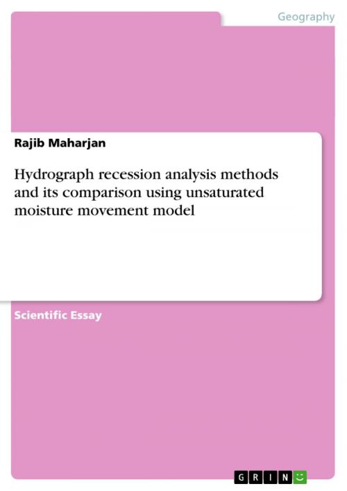 Cover of the book Hydrograph recession analysis methods and its comparison using unsaturated moisture movement model by Rajib Maharjan, GRIN Verlag