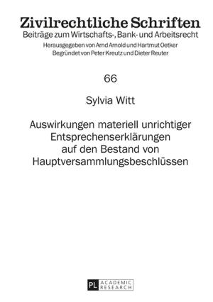 Cover of the book Auswirkungen materiell unrichtiger Entsprechenserklaerungen auf den Bestand von Hauptversammlungsbeschluessen by Lutz Jörres