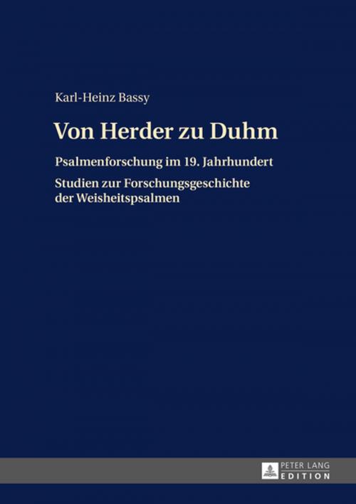 Cover of the book Von Herder zu Duhm by Karl-Heinz Bassy, Peter Lang