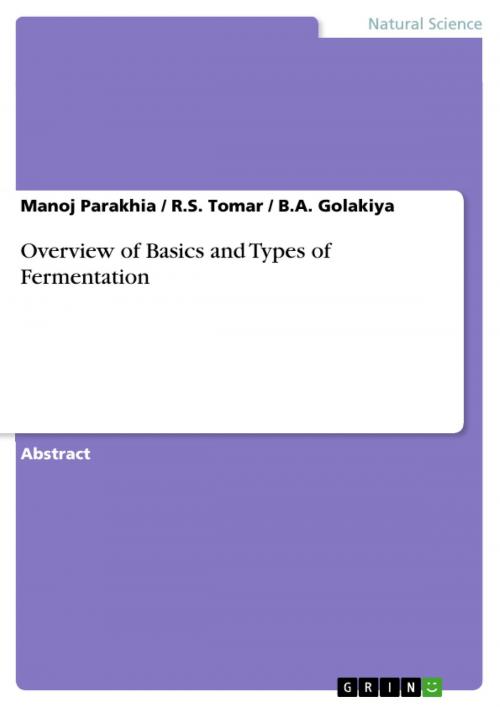 Cover of the book Overview of Basics and Types of Fermentation by Manoj Parakhia, R.S. Tomar, B.A. Golakiya, GRIN Verlag