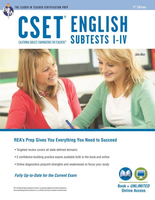 Cover of the book CSET English Subtests I-IV Book + Online by John Allen, Editors of REA, Research & Education Association