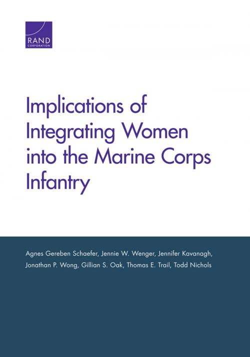 Cover of the book Implications of Integrating Women into the Marine Corps Infantry by Agnes Gereben Schaefer, Jennie W. Wenger, Jennifer Kavanagh, Jonathan P. Wong, Gillian S. Oak, Thomas E. Trail, Todd Nichols, RAND Corporation