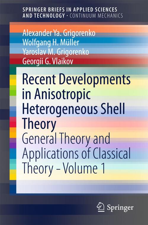 Cover of the book Recent Developments in Anisotropic Heterogeneous Shell Theory by Alexander Ya. Grigorenko, Wolfgang H. Müller, Georgii G. Vlaikov, Yaroslav M. Grigorenko, Springer Singapore