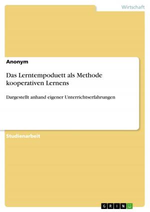 Cover of the book Das Lerntempoduett als Methode kooperativen Lernens by Nadine Deiters