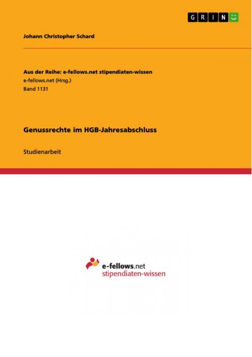 Cover of the book Genussrechte im HGB-Jahresabschluss by Johann Christopher Schard, GRIN Verlag