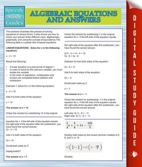 Cover of the book Algebraic Equations And Answers (Speedy Study Guides) by Speedy Publishing, Speedy Publishing LLC