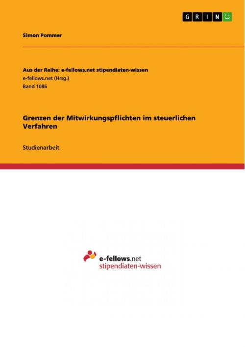 Cover of the book Grenzen der Mitwirkungspflichten im steuerlichen Verfahren by Simon Pommer, GRIN Verlag