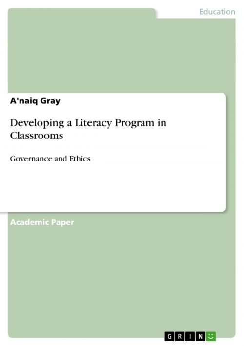 Cover of the book Developing a Literacy Program in Classrooms by A'naiq Gray, GRIN Verlag