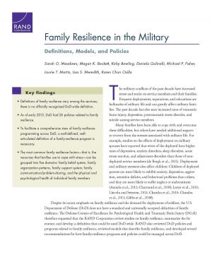 Cover of the book Family Resilience in the Military by Jeremy M. Wilson, Bernard D. Rostker, Cha-Chi Fan