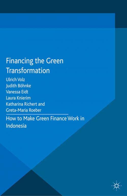Cover of the book Financing the Green Transformation by U. Volz, Judith Böhnke, Laura Knierim, Katharina Richert, Greta-Maria Roeber, Vanessa Eidt, Palgrave Macmillan UK
