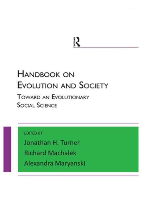 Cover of the book Handbook on Evolution and Society by Alexandra Maryanski, Richard Machalek, Jonathan H. Turner, Taylor and Francis