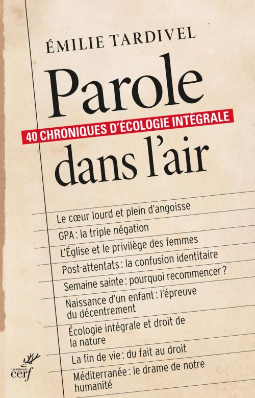 Cover of the book Paroles dans l'air by Emilie Tardivel, Editions du Cerf