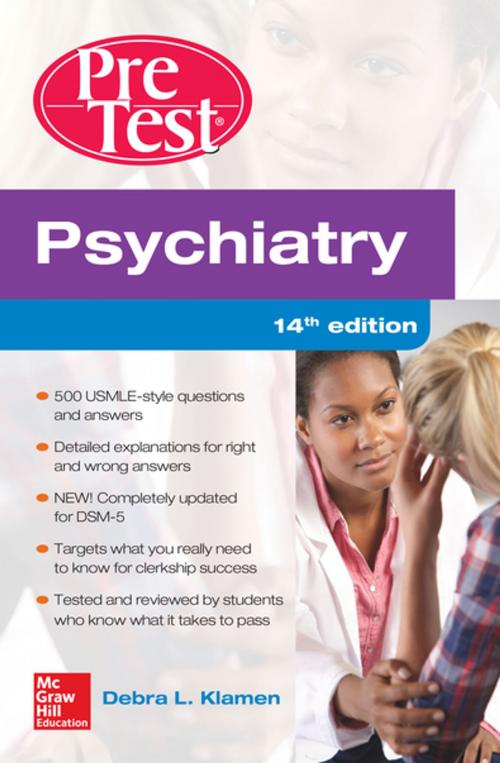 Cover of the book Psychiatry PreTest Self-Assessment And Review, 14th Edition by Debra L. Klamen, Philip Pan, McGraw-Hill Education