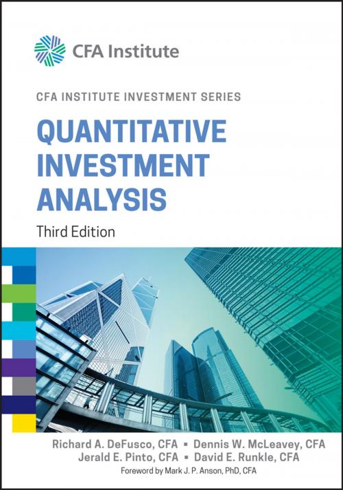 Cover of the book Quantitative Investment Analysis by Richard A. DeFusco, Dennis W. McLeavey, David E. Runkle, Mark J. P. Anson, Jerald E. Pinto, Wiley