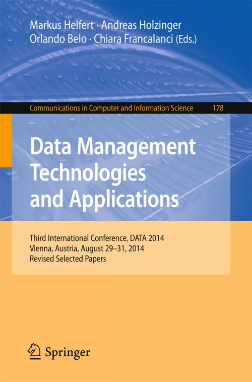 Cover of the book Data Management Technologies and Applications by , Springer International Publishing