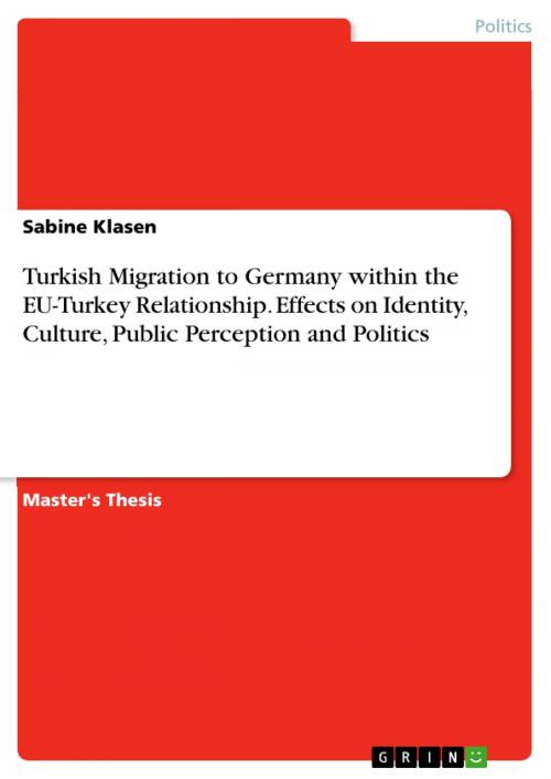 Cover of the book Turkish Migration to Germany within the EU-Turkey Relationship. Effects on Identity, Culture, Public Perception and Politics by Sabine Klasen, GRIN Verlag